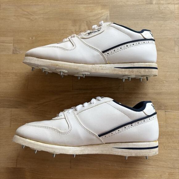 ETONIC Retro 7091 Metal SPIKED GOLF SHOES WHITE Pinstripe LEATHER UPPER MENS 8 M - Picture 5 of 10